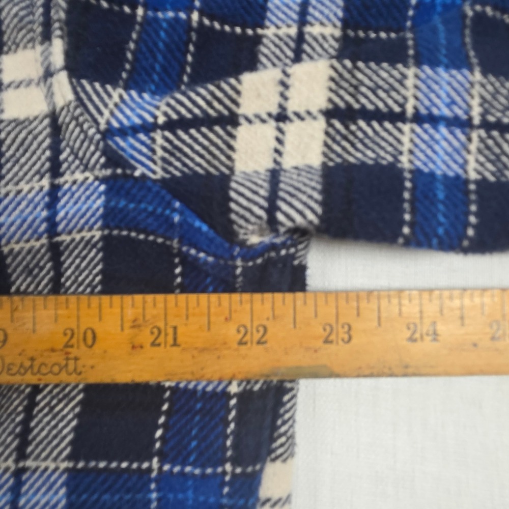 Orvis Flannel Shirt Mens L Blue White Plaid Cotton Heavyweight Workwear gorpcore - Picture 9 of 9